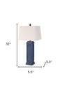 Set of Two 32" Blue Table Lamp With White Shade