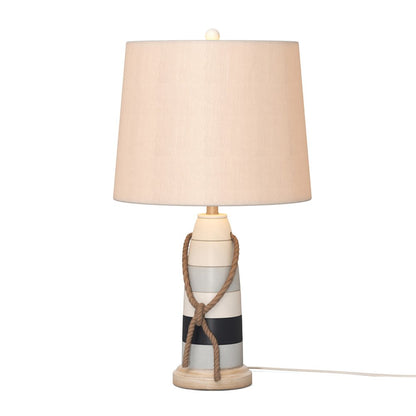 Set of Two 27" Blue White And Natural Coastal Buoy Table Lamps With Off White Empire Shade