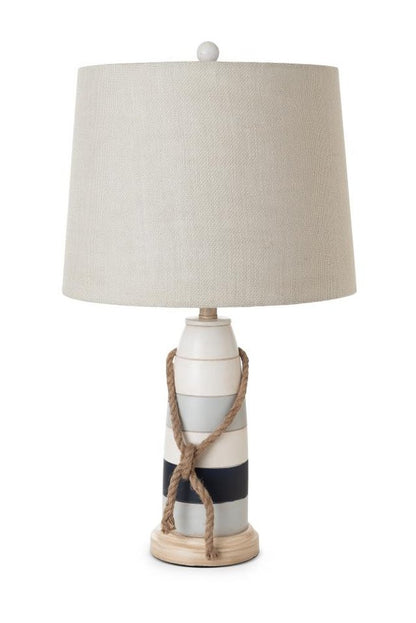 Set of Two 27" Blue White And Natural Coastal Buoy Table Lamps With Off White Empire Shade