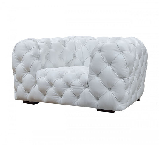 57" White And Black Top Grain Leather Tufted Chesterfield Chair