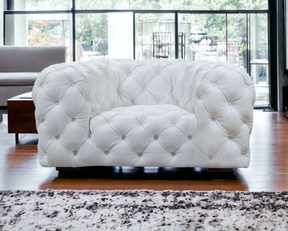57" White And Black Top Grain Leather Tufted Arm Chair