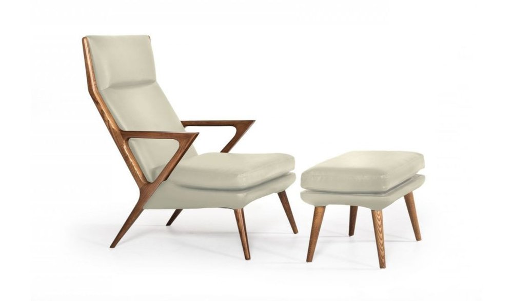 26" Beige And Brown Faux Leather Lounge Chair With Ottoman