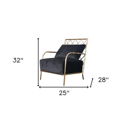 25" Black And Gold Velvet Arm Chair