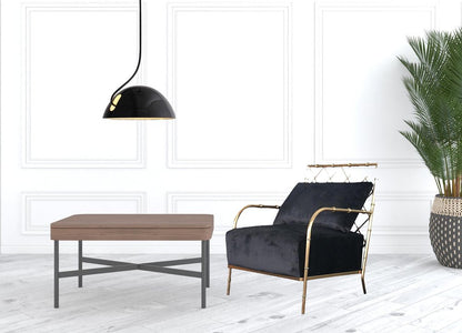 25" Black And Gold Velvet Arm Chair