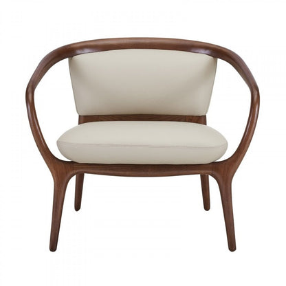 30" Beige And Brown Faux Leather Lounge Chair