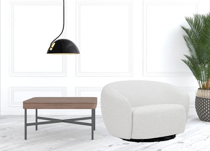 47" Off White And Black Upholstered Swivel Barrel Chair