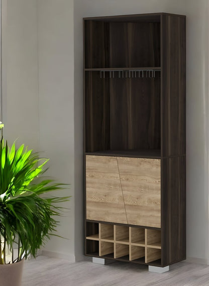 27" Dark Brown Corner Bar Cabinet With Multiple Shelves