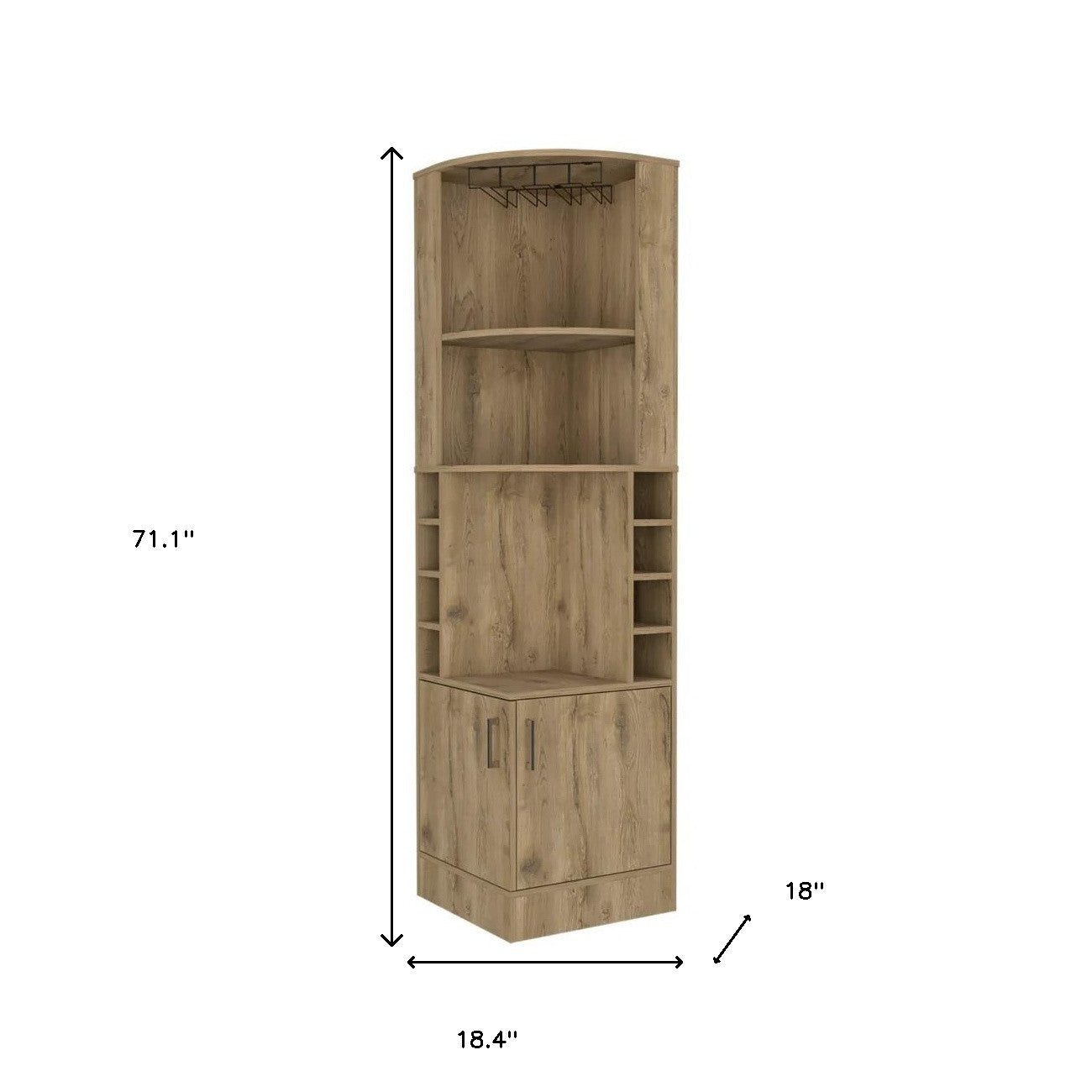 18" Natural Corner Bar Cabinet With Eleven Shelves