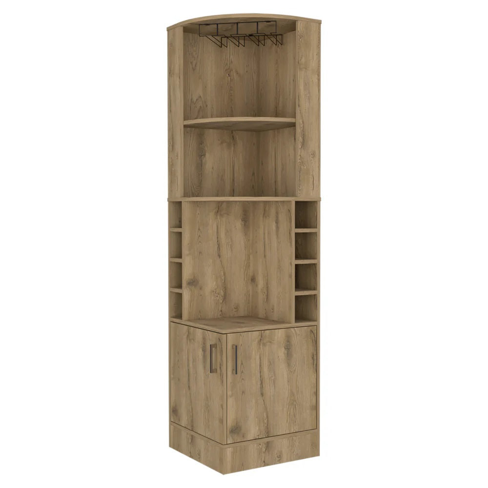 18" Natural Corner Bar Cabinet With Eleven Shelves