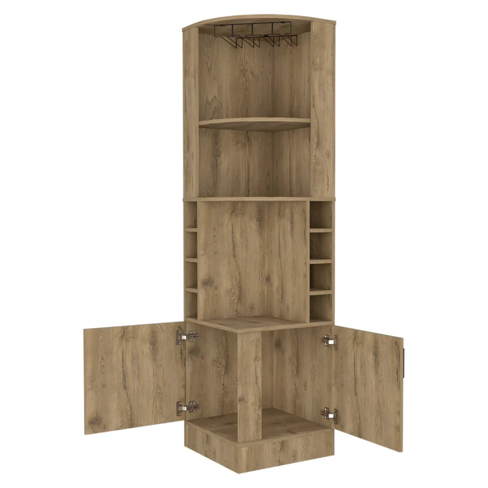 18" Natural Corner Bar Cabinet With Eleven Shelves