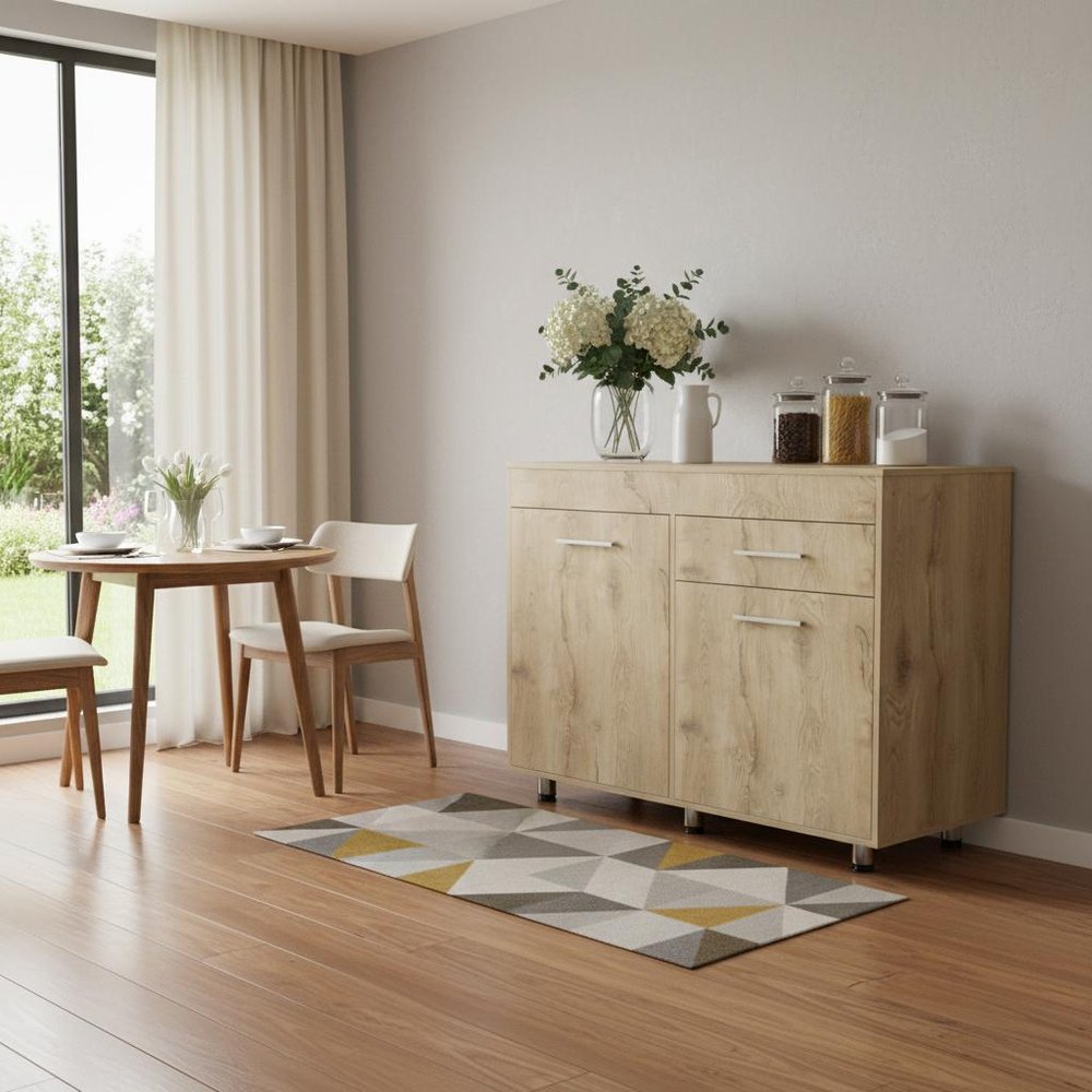 47" Natural Console Accent Cabinet With Three Shelves And One Drawer