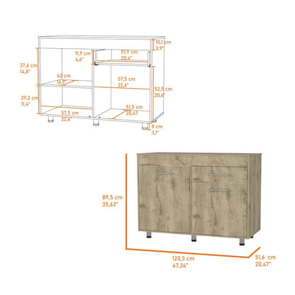 47" Natural Console Accent Cabinet With Three Shelves And One Drawer