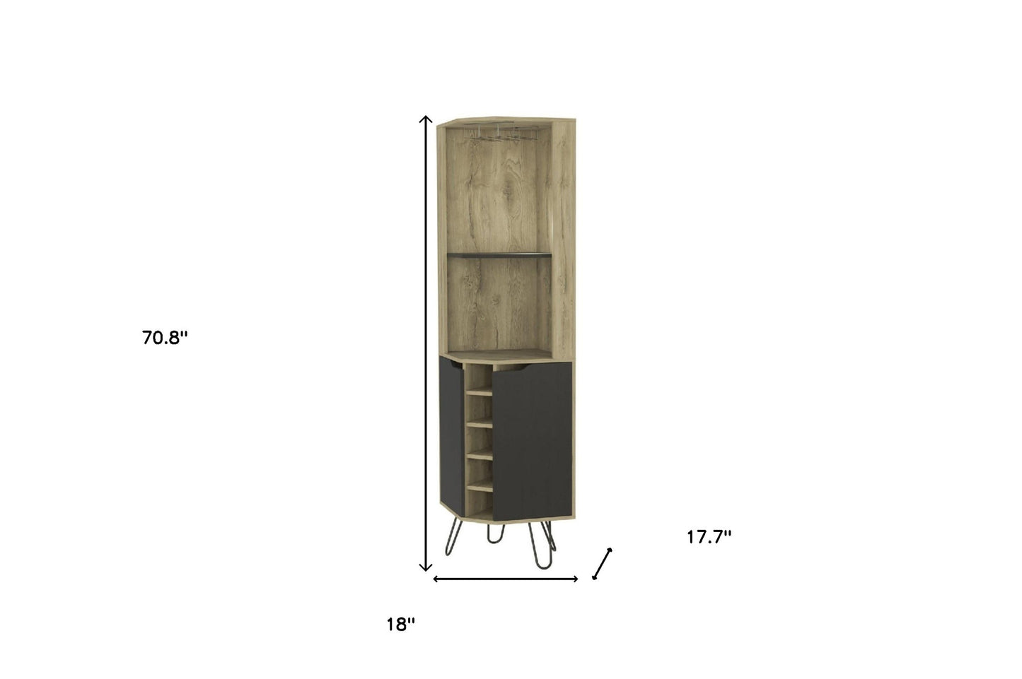 18" Brown and Black and Brown Corner Bar Cabinet With Eleven Shelves