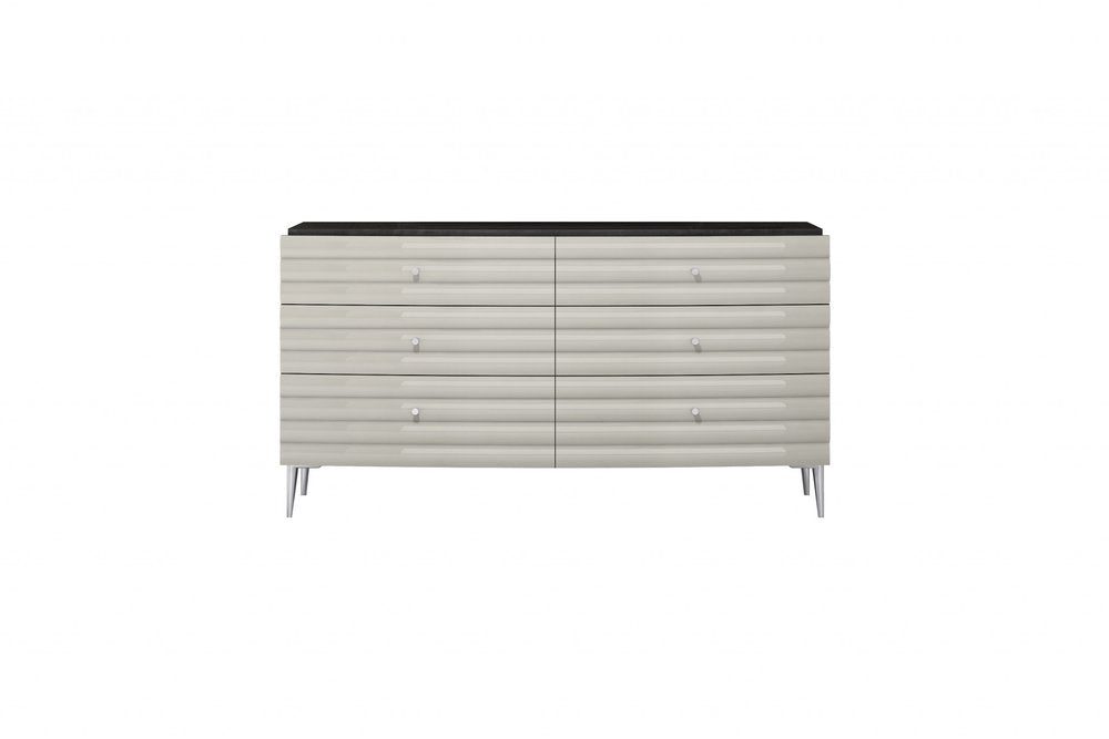 62" Gray Wood Six Drawer Double Dresser