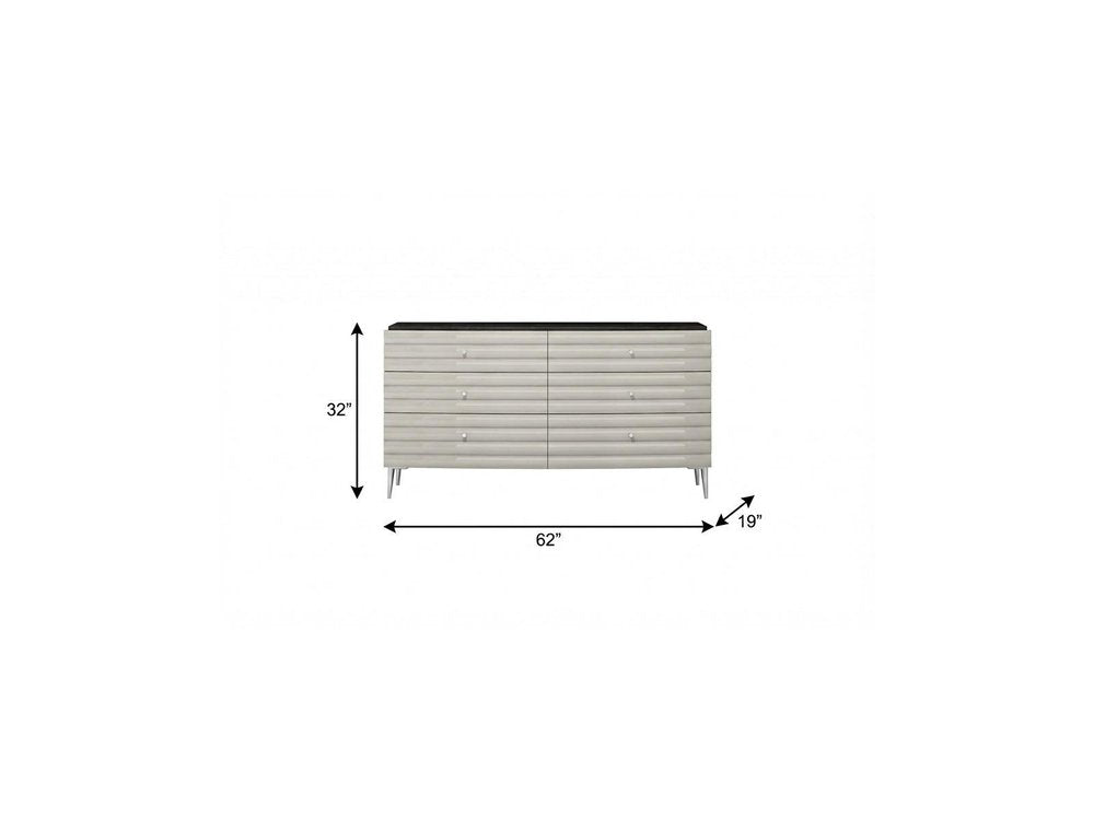 62" Gray Wood Six Drawer Double Dresser