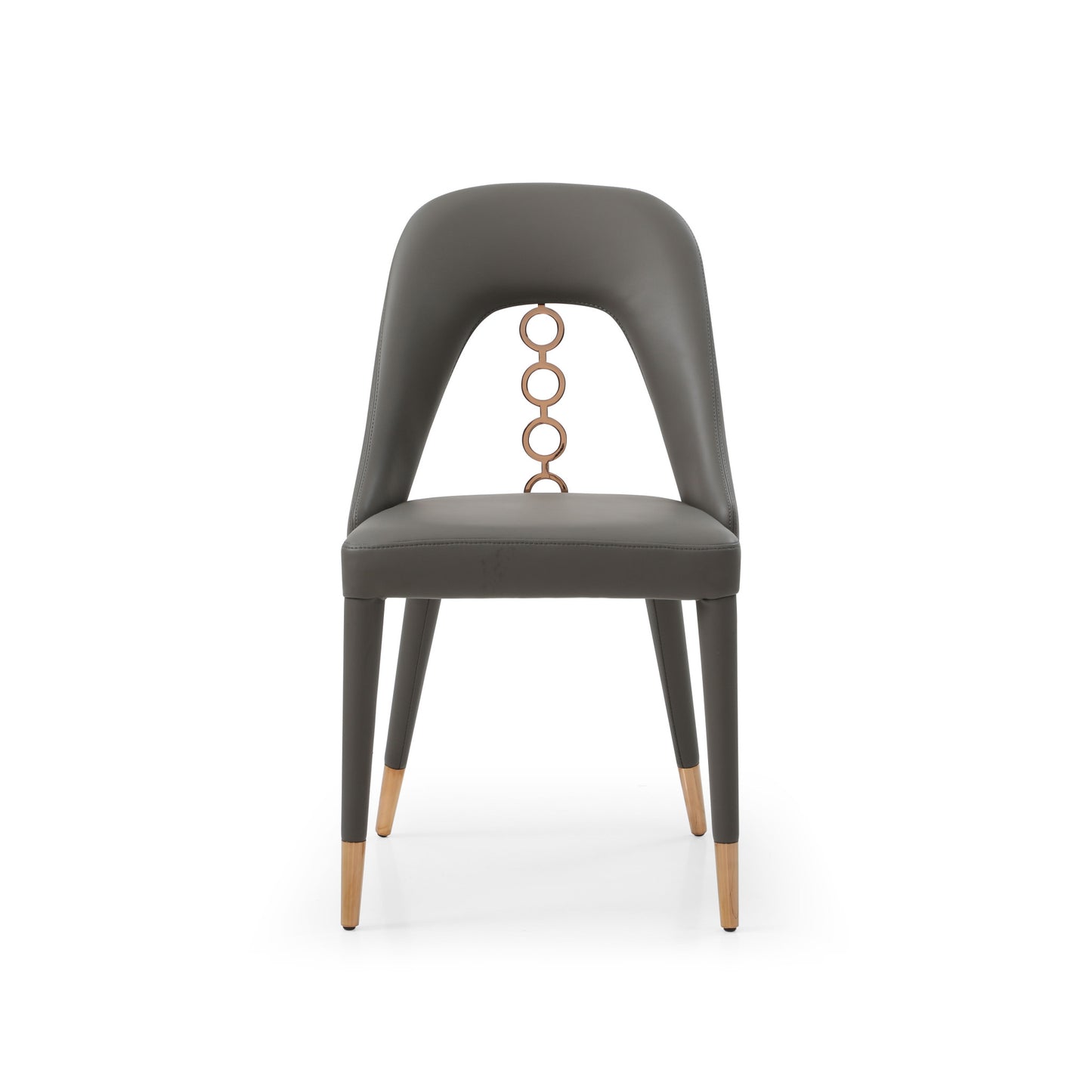 Set of Two Gray Faux Leather Dining Side Chairs With Rose Gold Accents