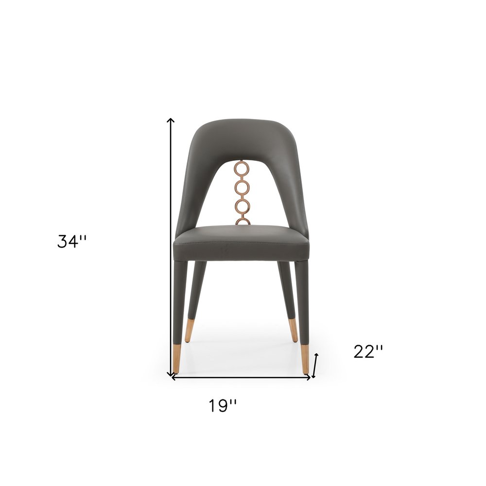 Set of Two Gray Upholstered Faux Leather Dining Side Chairs