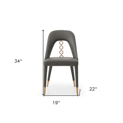 Set of Two Gray Upholstered Faux Leather Dining Side Chairs