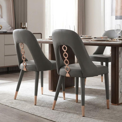 Set of Two Gray Upholstered Faux Leather Dining Side Chairs