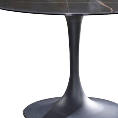 47" Black Rounded Ceramic And Metal Pedestal Base Dining Table