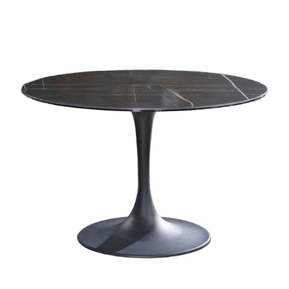 47" Black Rounded Ceramic And Metal Pedestal Base Dining Table