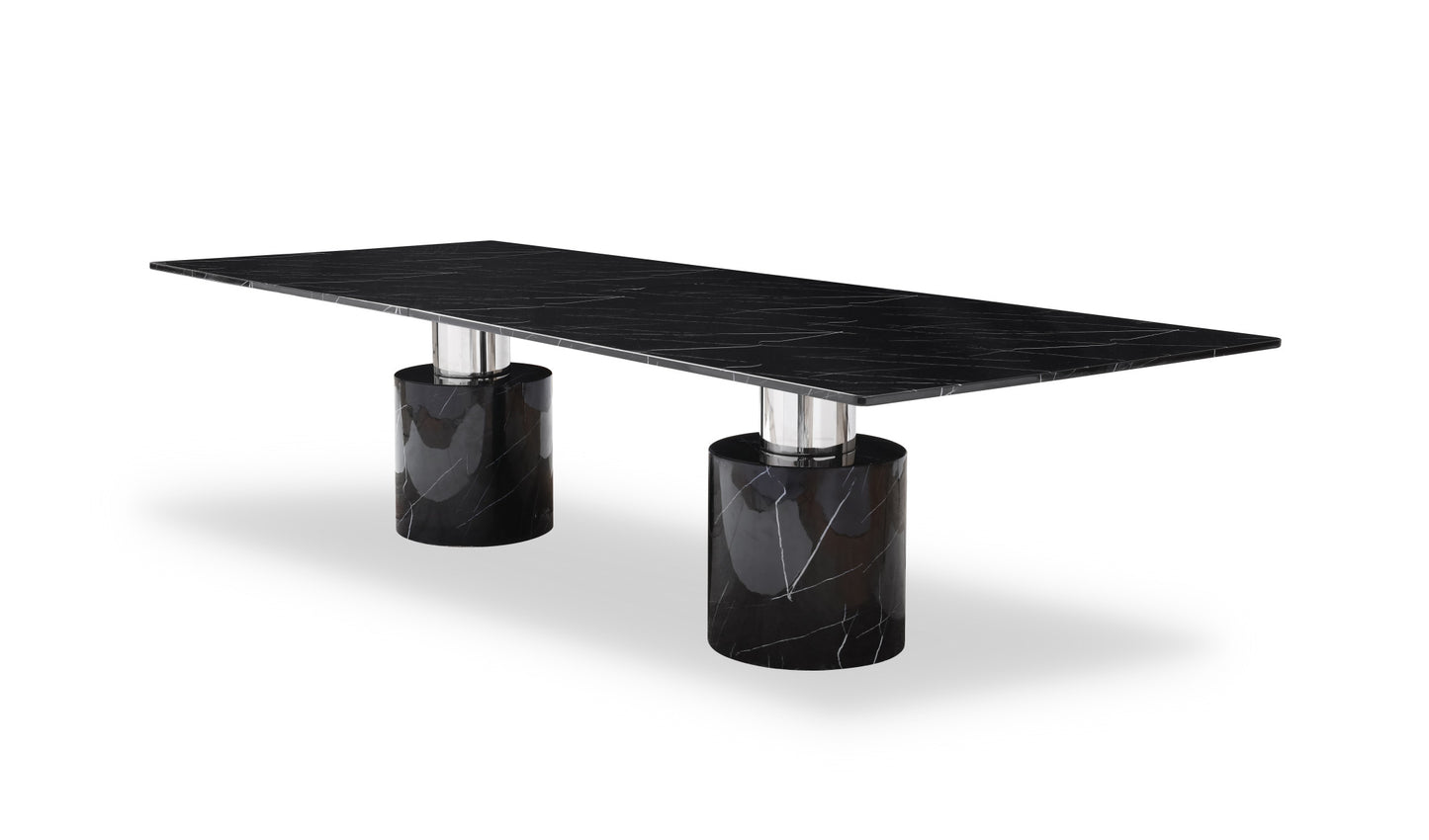 180" Black Marble Double Pedestal Base Dining Table