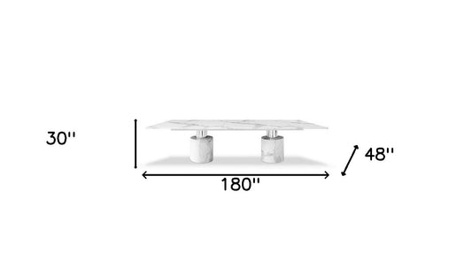 180" White Marble Double Pedestal Base Dining Table