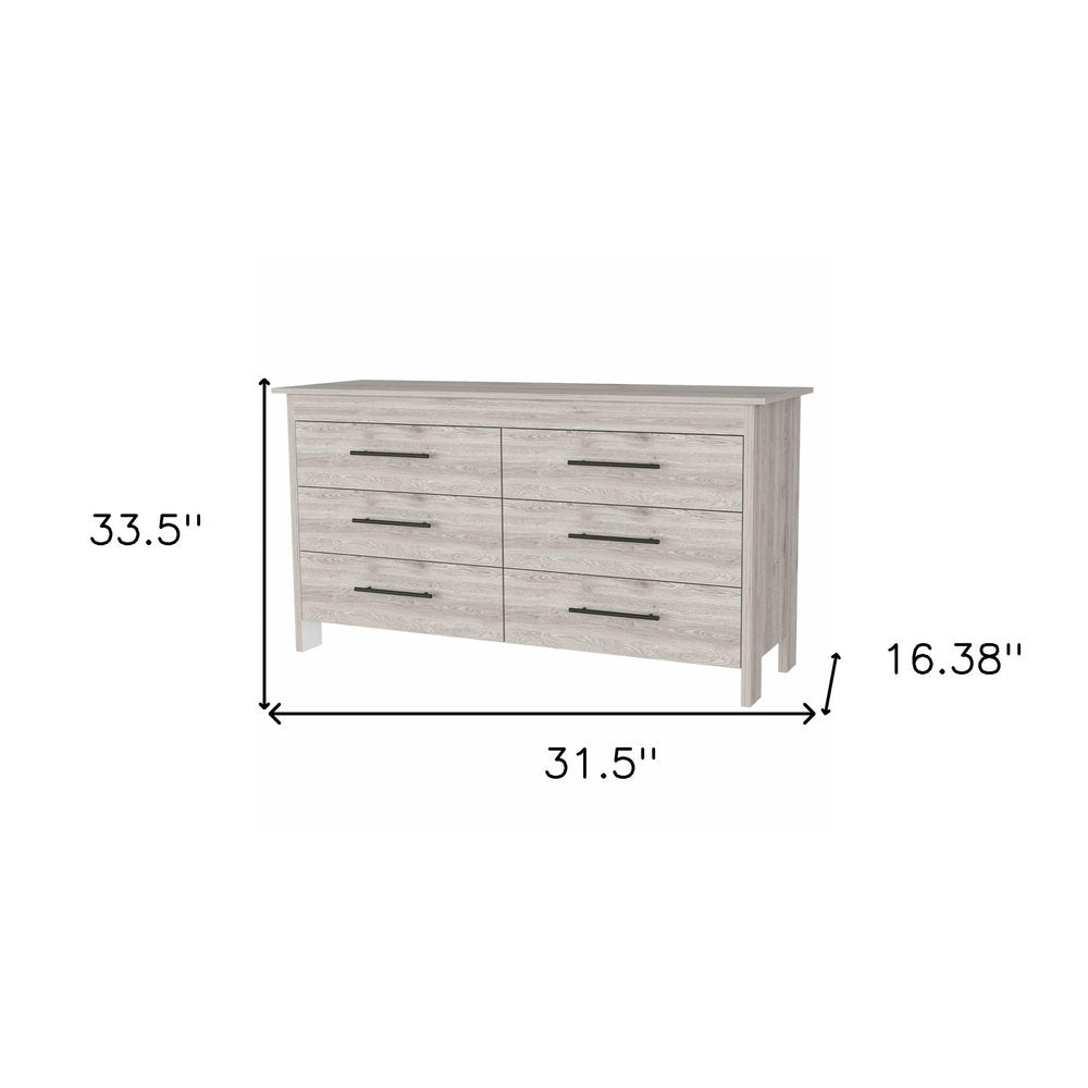 32" Light Gray Wood Six Drawer Double Dresser