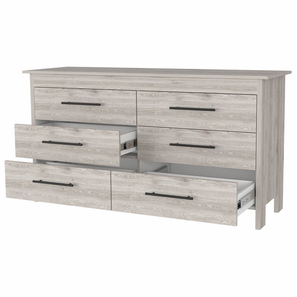 32" Light Gray Wood Six Drawer Double Dresser