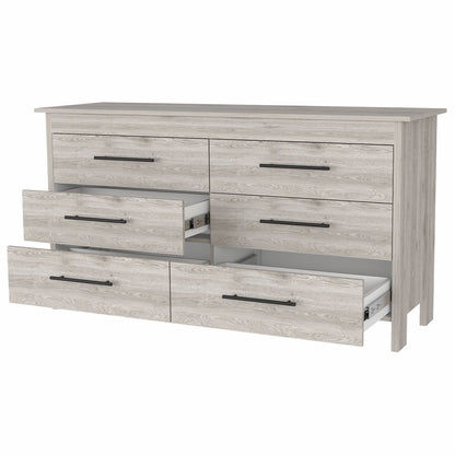 32" Light Gray Wood Six Drawer Double Dresser