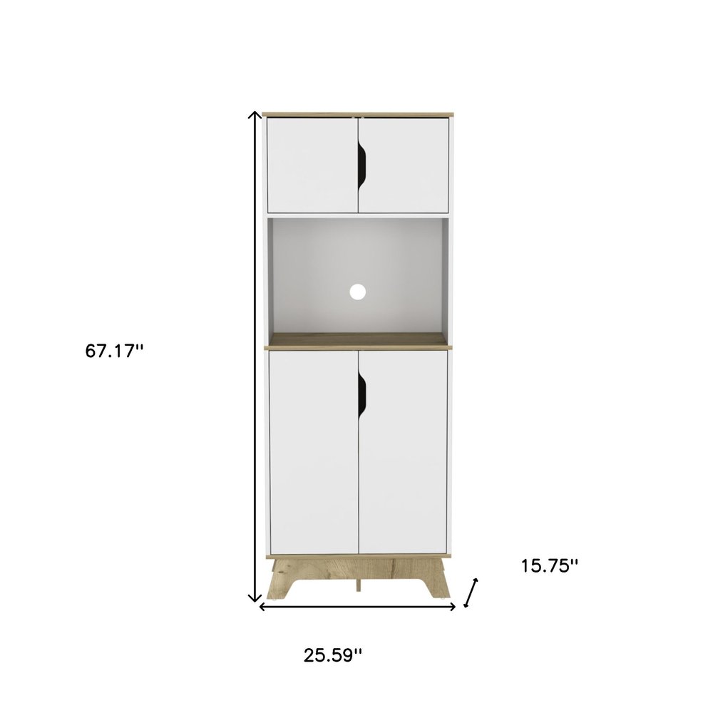 67" Natural And White Wood Four Door Pantry Or Storage Closet