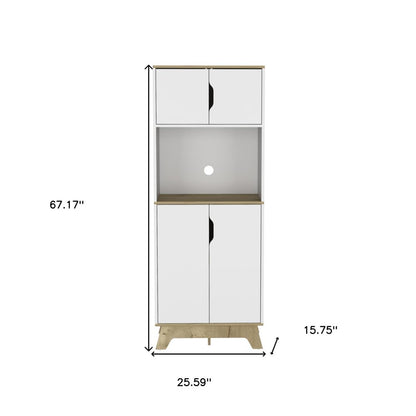 67" Natural And White Wood Four Door Pantry Or Storage Closet