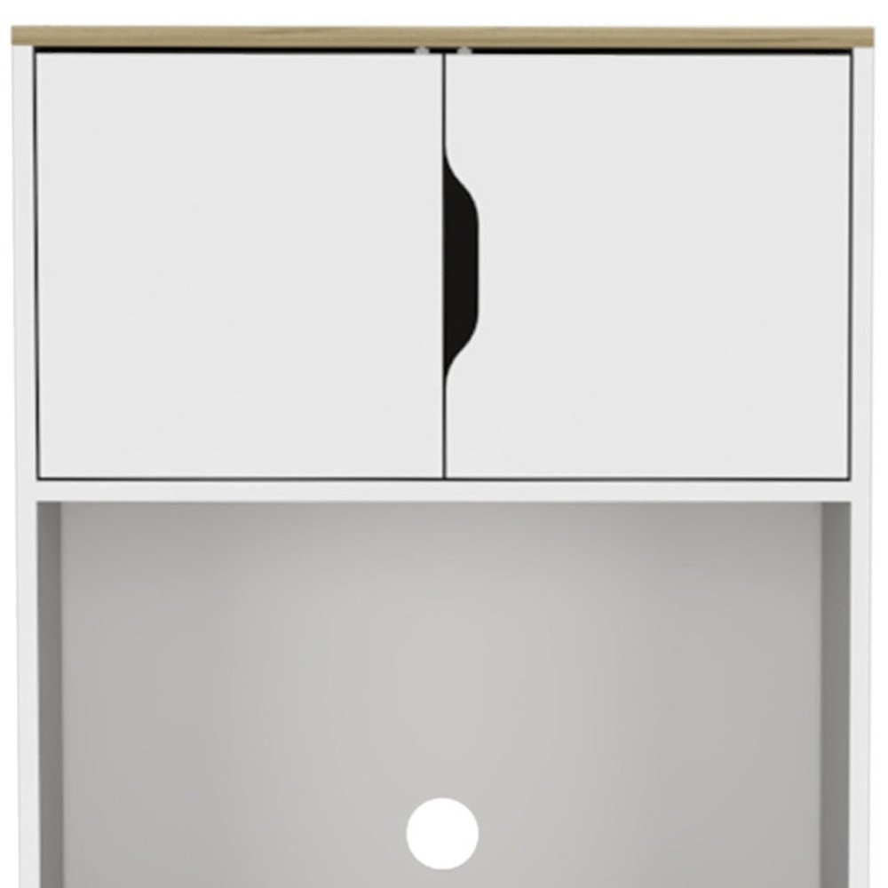 67" Natural And White Wood Four Door Pantry Or Storage Closet