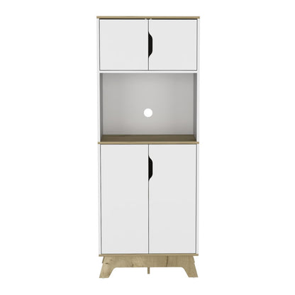 67" Natural And White Wood Four Door Pantry Or Storage Closet