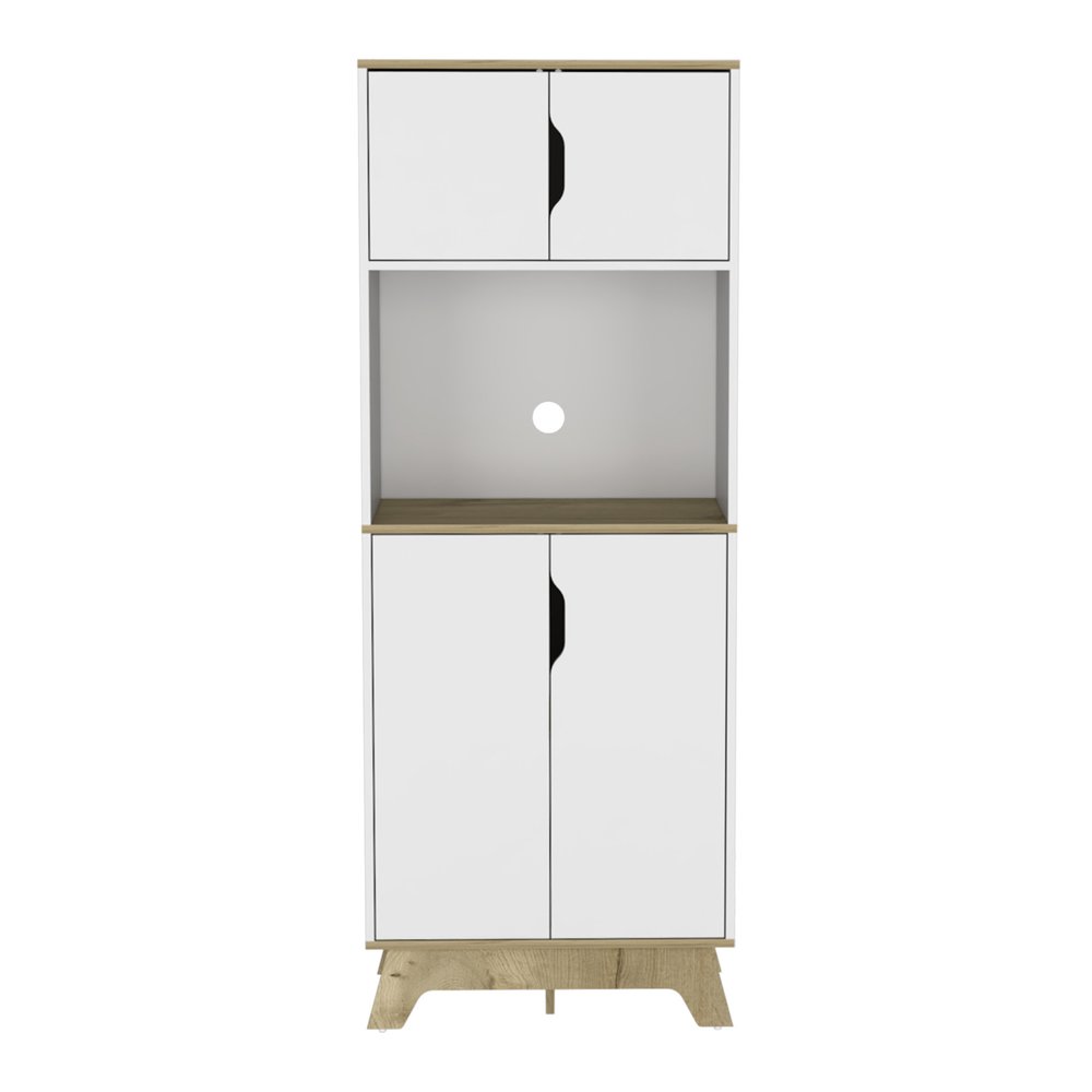 67" Natural And White Wood Four Door Pantry Or Storage Closet