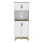 67" Natural And White Wood Four Door Pantry Or Storage Closet