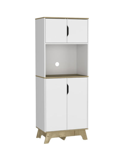 67" Natural And White Wood Four Door Pantry Or Storage Closet