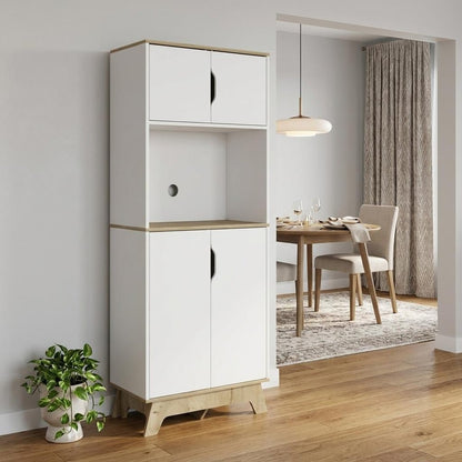 67" Natural And White Wood Four Door Pantry Or Storage Closet