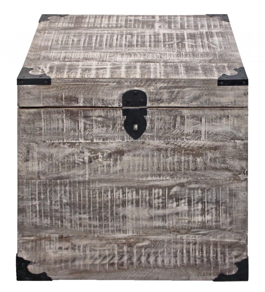 20" Gray Distressed Solid Wood Square Trunk Storage End Table