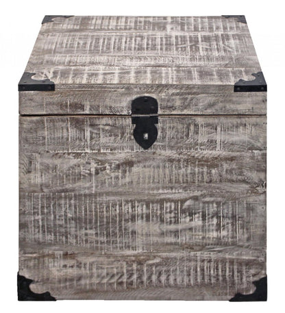 20" Gray Distressed Solid Wood Square Trunk Storage End Table