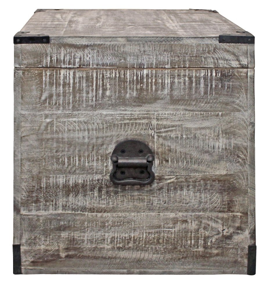 20" Gray Distressed Solid Wood Square Trunk Storage End Table