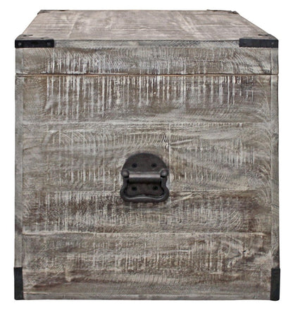 20" Gray Distressed Solid Wood Square Trunk Storage End Table