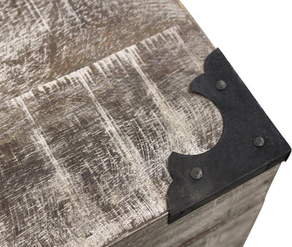 20" Gray Distressed Solid Wood Square Trunk Storage End Table