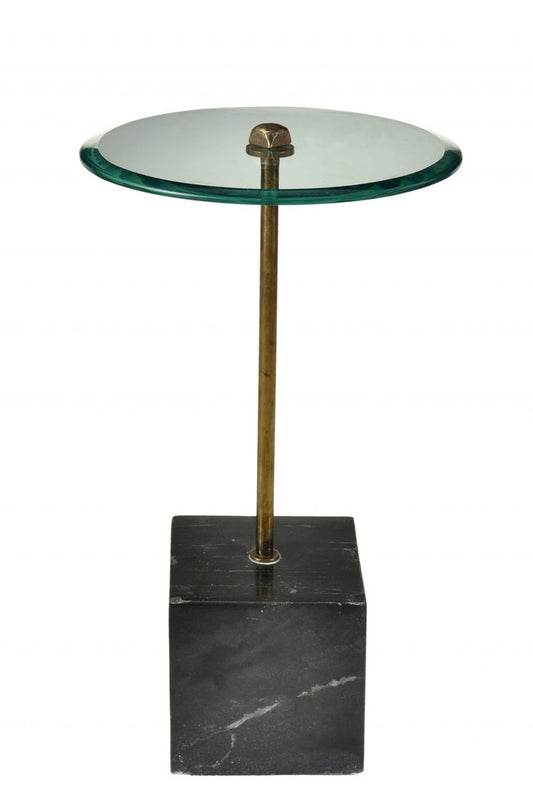 22" Black And Clear Glass Round End Table