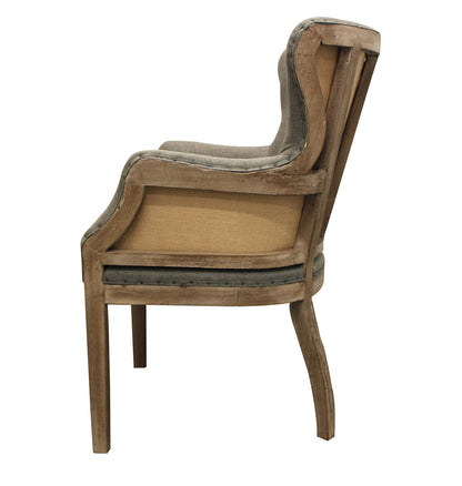 25" Gray Linen And Natural Solid Color Arm Chair