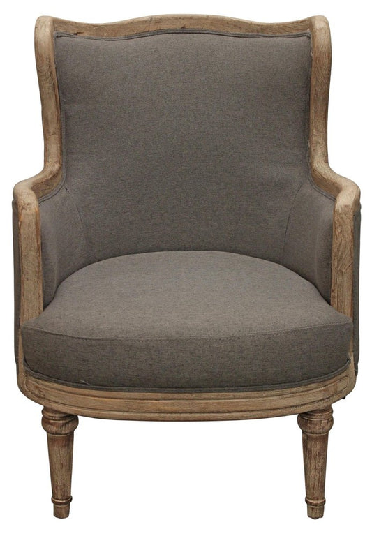 26" Gray Linen And Natural Solid Color Arm Chair