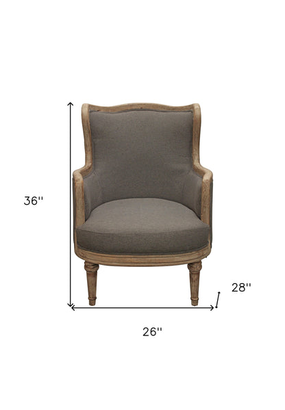 26" Gray Linen And Natural Solid Color Arm Chair