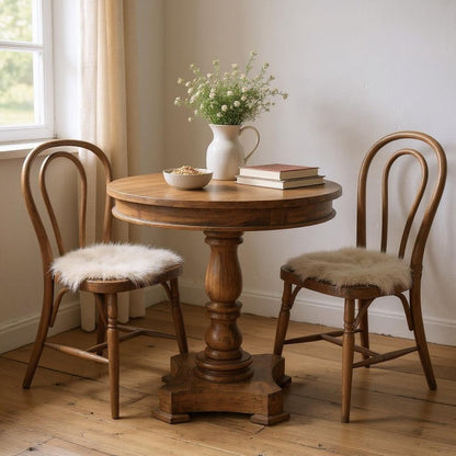 30" Wood Brown Rounded Solid Wood Pedestal Base Dining Table