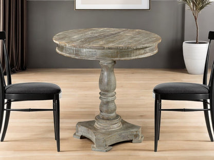 30" Gray Rounded Solid Wood Pedestal Base Dining Table