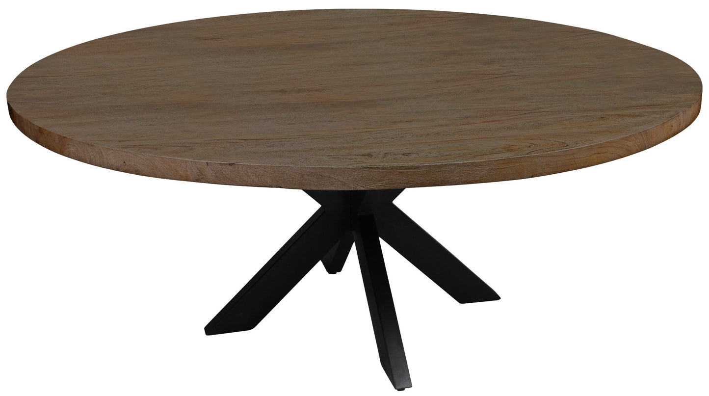 72" Gray Beige And Black Solid Wood And Iron Round Dining Table